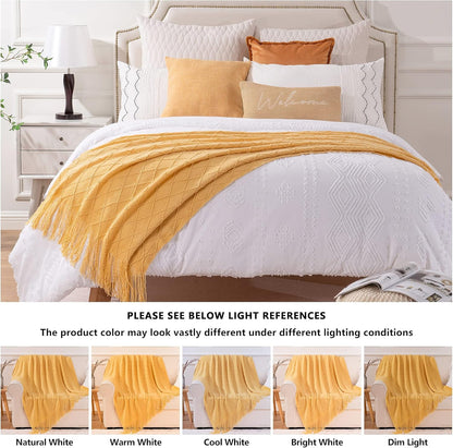 BATTILO HOME Mustard Throw Blanket with Fringe Geometric Bed Gold Yellow Throws Breathable Decorative Large Throw for Couch Sofa Indoor Outdoor (Mustard, 50"x60")