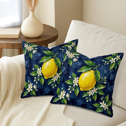 Lemon Throw Pillow Covers Set of 2, Botanical Contemporary Flowers Leaves Summer Yellow with Hidden Zipper Cushion Covers Pillow for Home Living Room Bedroom Dorm Couch Decor 14x14 Inch