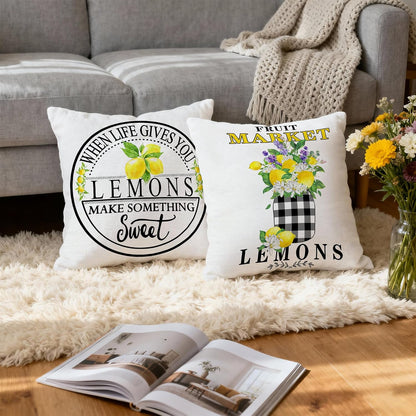 Hexagram Lemon Pillow Covers, Summer Buffalo Plaid 18x18 Pillow Cover | Lemmon, Farmhouse, Outdoor Decorative Buffalo Plaid, Cushion, Couch, Sofa, Living Room, Bedroom, Indoor Decor