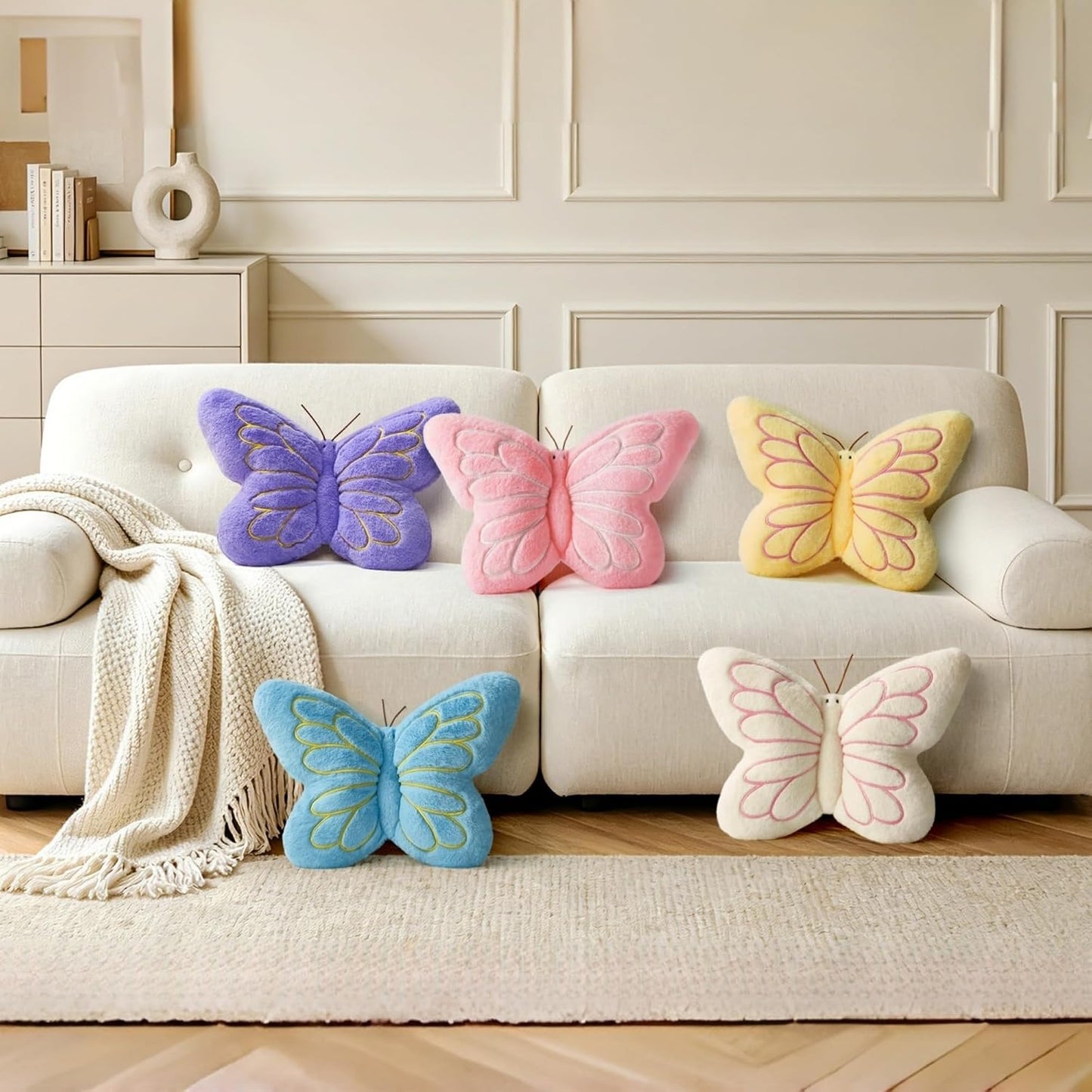 FALAX Yellow Butterfly Shaped Pillow 16.9" Plush Decorative Throw Pillows | Soft Hugging Pillows, Comfort Seat Cushions, Aesthetics Room Decor, Cute Decorative Throw Pillows for Bedroom Couch Bed Dorm