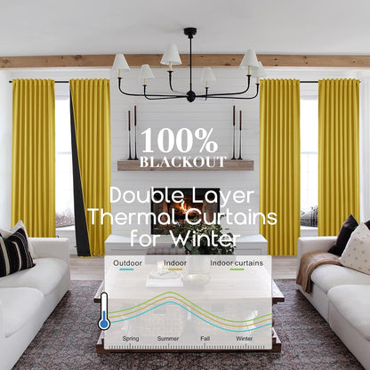 SHINELAND Mustard Yellow Retro Blackout Curtains 63 Inch Length, Thermal Insulated Boho Bright Color 70s Funky Curtains for Bedroom Living Room 2 Panel Set