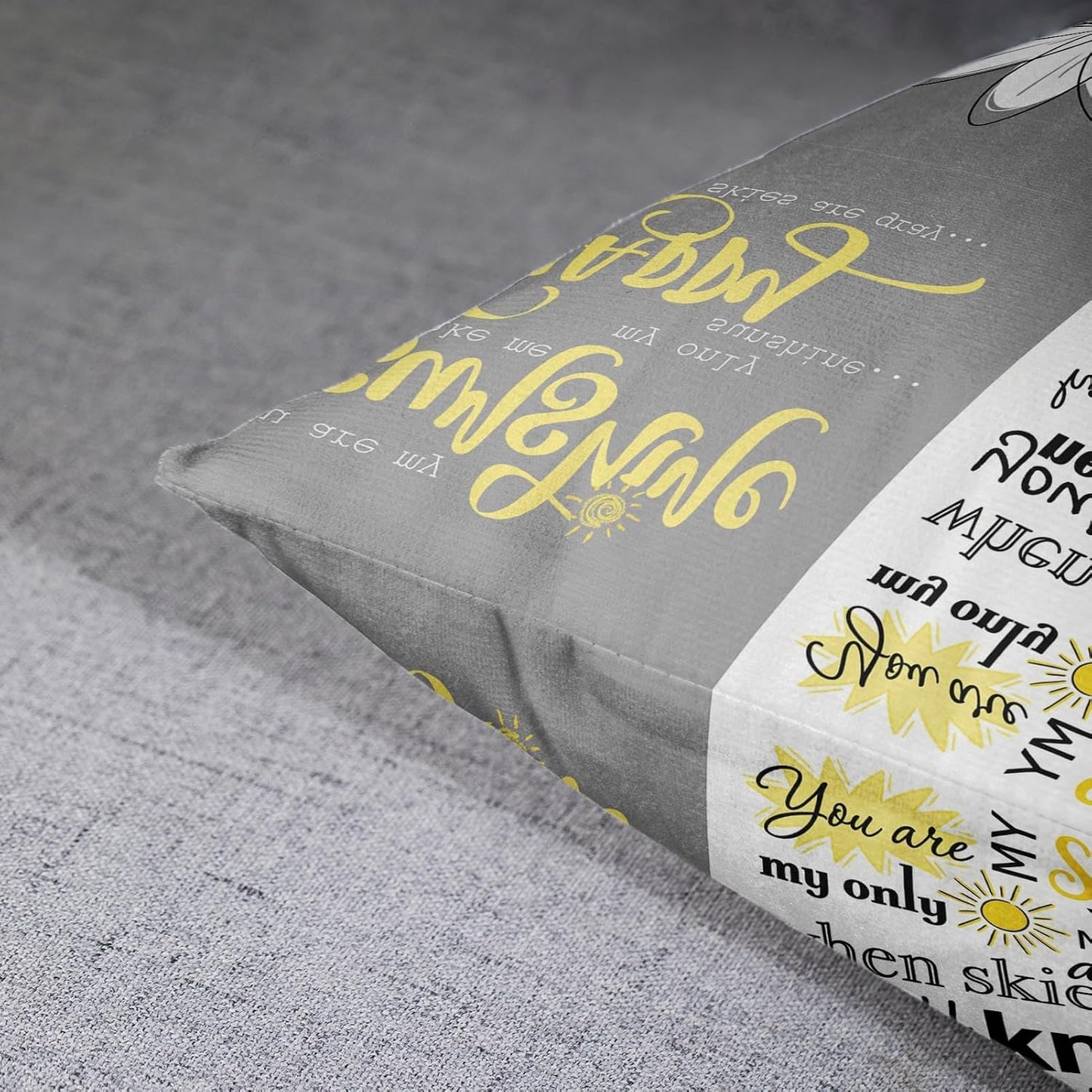 Emvency Set of 4 Throw Pillow Covers You are My Sunshine Yellow Gray with Words Decorative Pillow Cases Home Decor Square 18x18 Inches Pillowcases