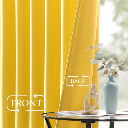 Miss SELETEX 2 Panels Blackout Velvet Curtains Solid Soft Yellow Curtains Back Tab Thermal Insulated Soundproof Room Darkening Drapes/Panels for Living Room Bedroom 52 x 84 Inch Length.