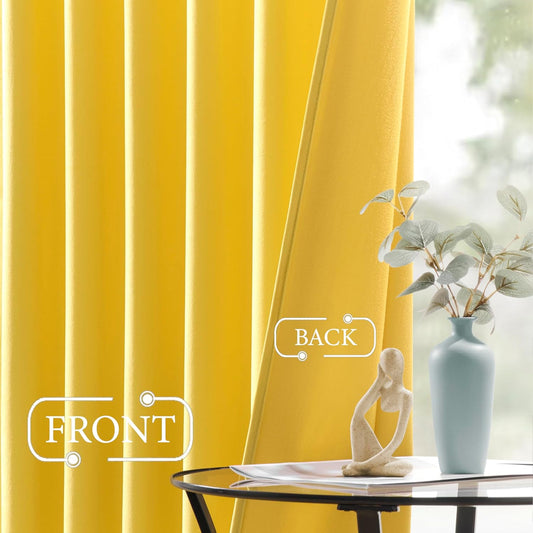 Miss SELETEX 2 Panels Blackout Velvet Curtains Solid Soft Yellow Curtains Back Tab Thermal Insulated Soundproof Room Darkening Drapes/Panels for Living Room Bedroom 52 x 84 Inch Length.