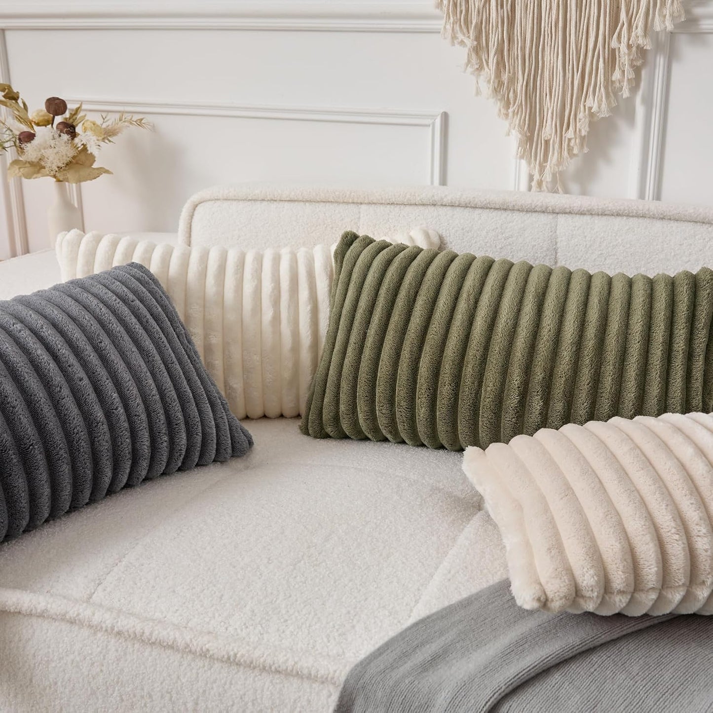 UGASA Lumbar Throw Pillow Cover 12x20 Inch Set of 1 Super Soft Faux Fur Decorative Pillow Case Plush Flannel Texture Accent Rectangle Pillowcase for Sofa Couch Living Room Chair, Golden Yellow