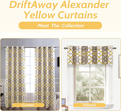 DriftAway Alexander Blackout Valances for Windows Thermal Insulated Kitchen Topper Geometric Moroccan Mid Century Pattern Match Thick Bathroom Curtain Valance Rod Pocket 52 Inch by 14 Inch Yellow/Gray