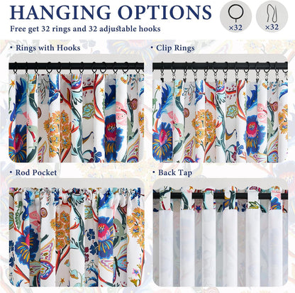 Topfinel Blackout Curtains for Bedroom Butterfly Flower Boho Farmhouse 72 Inch Long Drapes for Dining Room Living Room Royal Blue and Yellow French Country Hooks Rings Window Drapes,2 Panels