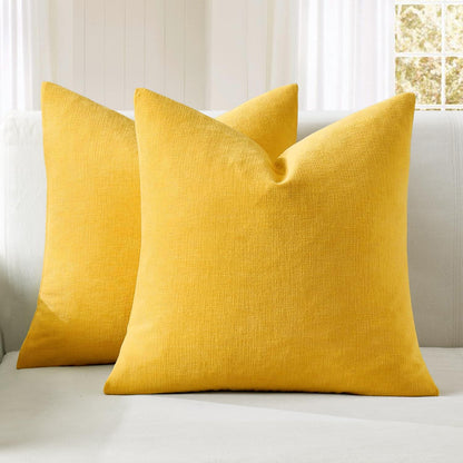 MIULEE Yellow Couch Pillow Covers 18x18 Inch, Set of 2 Soft Chenille Summer Decorative Square Throw Pillow Covers Farmhouse for Sofa Living Room Bed
