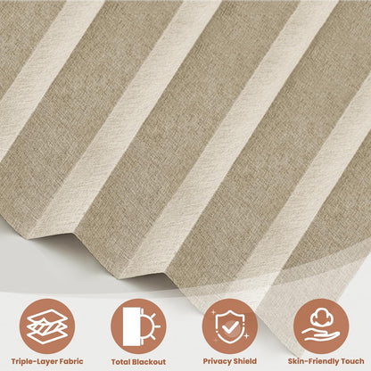 AJAZZ Blackout Accordion Door Curtain 98"x78" Cream Yellow - Magnetic Folding Room Divider, No-Drill Sliding Patio Closet