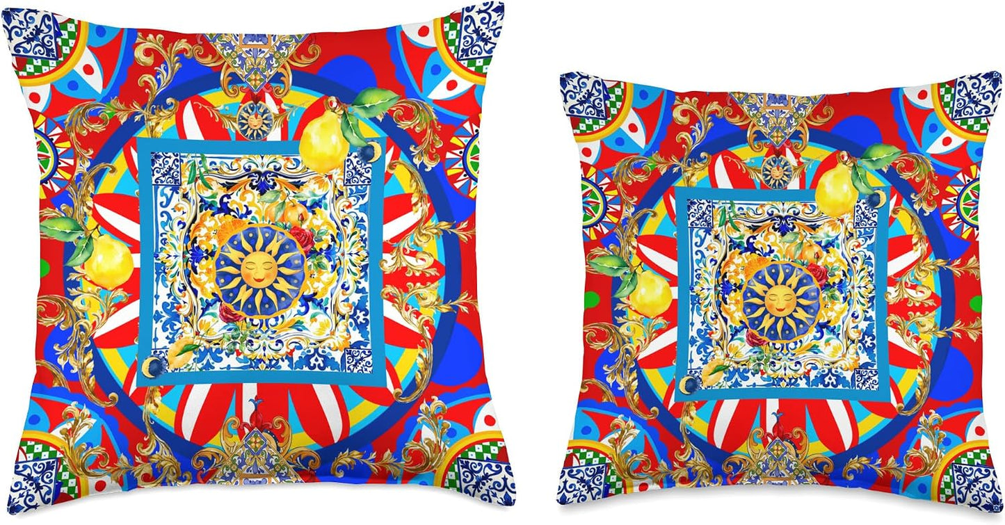 Sun Summer Colorful Lemon Art Throw Pillow