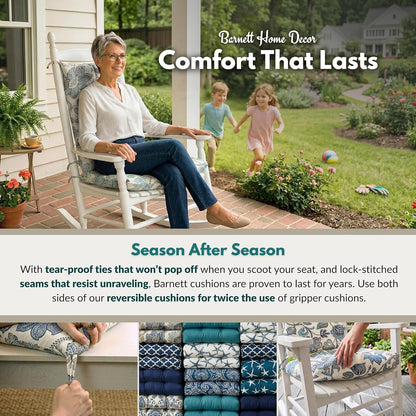 Barnett Home Decor Outdoor Rocking Chair Cushions - Lemons Blue Mediterranean Size Extra Large Rocker Cushions - Set of 19 x 19 Seat and 18 x 23 Back - Waterproof Fade Resistant
