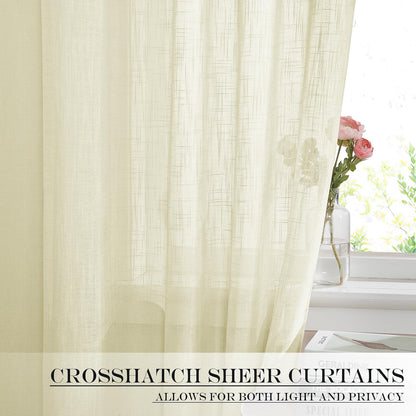 NICETOWN French Sheer Door Panel - Translucent Privacy Sheer with Light Filter Linen Look Textured French Door Curtains (52 inches Width by 40 inches Long, 1 Panel with Tieback, Yellow)