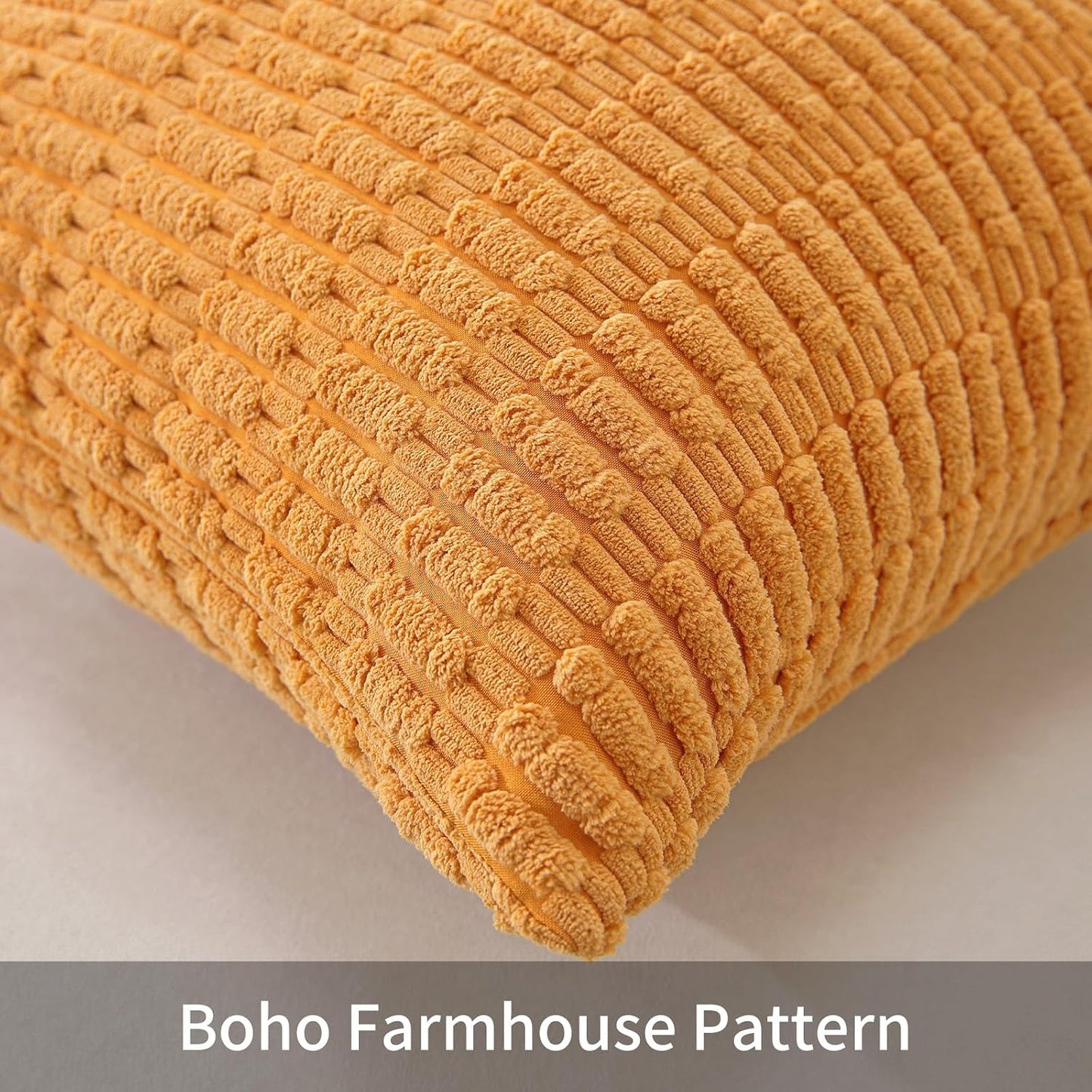 Set of 2 Corduroy Decorative Throw Pillow Covers 20x20 Inch, Boho Striped Pillow Covers Farmhouse Home Decor for Sofa Living Room Couch Bed,Orange Yellow
