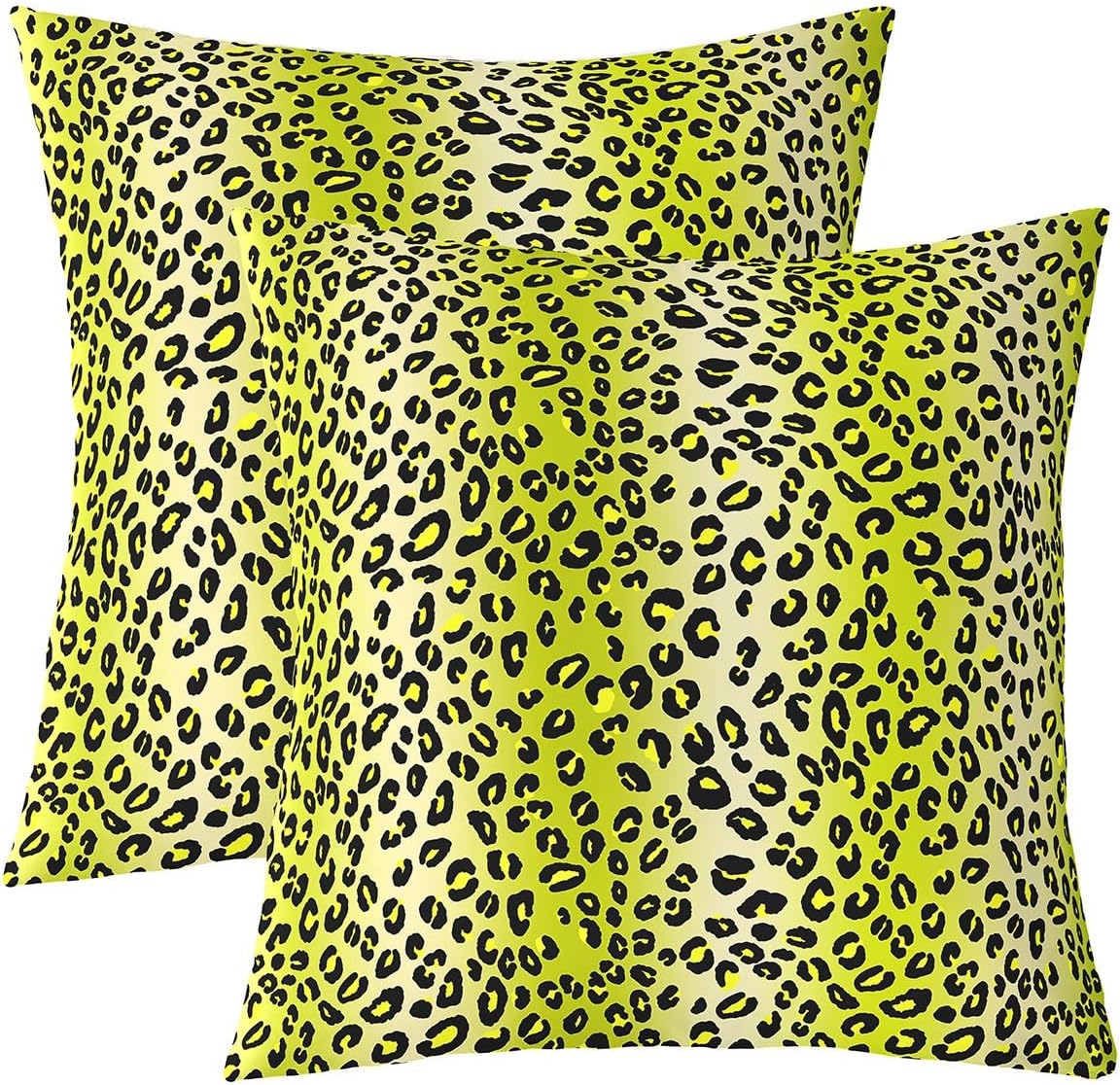 Manfei Leopard Fur Print 2 Pack Pillow Covers,Yellow Gradient Vertical Stripes Geometric Soft Square Cushion Case,Wild Animal Cheetah Fur Pattern Throw Pillow Coverss Double Sides,20"x 20"