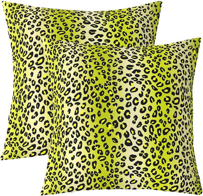 Manfei Leopard Fur Print 2 Pack Pillow Covers,Yellow Gradient Vertical Stripes Geometric Soft Square Cushion Case,Wild Animal Cheetah Fur Pattern Throw Pillow Coverss Double Sides,20"x 20"