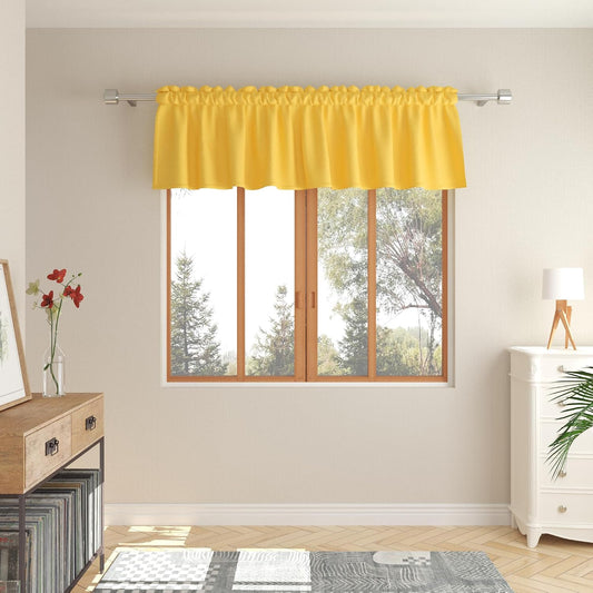 Yellow Small Tiers Kitchen Short Small Mini Window Curtains Valance 18 inches Length Blackout Home Decor Blackout Basement rv Camper Living Room/Bedroom 52W by 18L 1 Piece Rod Pocket