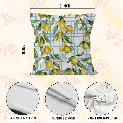 Lemon Pillow Covers 18x18,Yellow and Blue Mediterranean Summer Lemon Decor, Yellow and Blue Mediterranean Summer Throw Pillow Covers for Home Bedroom Couch