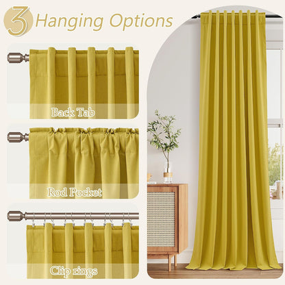 Guken 100% Blackout Curtains 84 Inch Length 2 Panels Set for Living Room Bedroom Back Tab Thermal Insulated Black Out Linen Drapes Room Darkening Celery Yellow,52x84