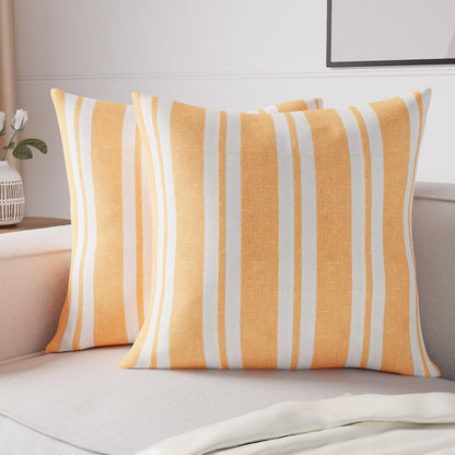 Encasa XO Farmhouse Throw Pillow Covers Set of 2 (20x20 in) Franca Yellow Stripes | Decorative Cushion Covers No Inserts | Plaid and Stripes Pillow Covers for Living Room, Couch