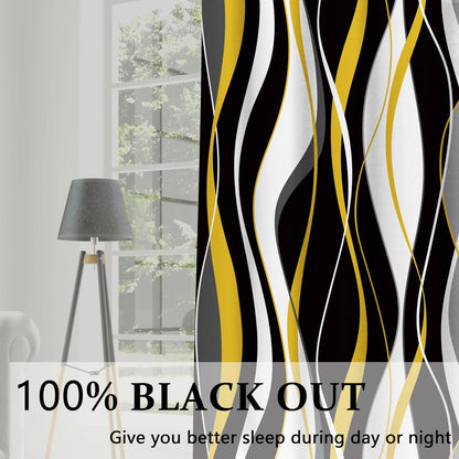Blackout Curtains for Bedroom Yellow and White Black Out Curtains for Living Room Modern Stripe Abstract Room Darkening Window Drapes (52 x 96 - Inch,Yellow Stripe)