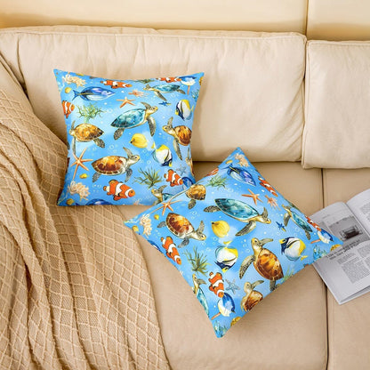 jejeloiu Sea Turtle Cushion Case,Fish Throw Pillow Covers 22"x22" 1Pcs,for Sofa Couch Bed Chair Car Beach Starfish Bedroom Home Decor,Summer Ocean Marine Underwater Animal Pattern