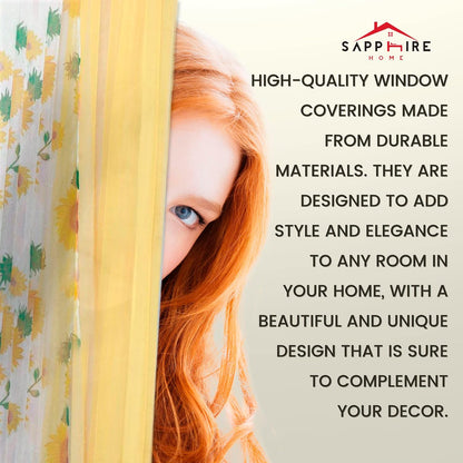 Sapphire Home Sheer Curtains - Two Tone 4 Panels Set w/Valance & Tiebacks, 55"x84", Lightweight Light-Filtering Window Curtain for Living Room, Bedroom, Kitchen, Dining Room - Sunflower/Yellow