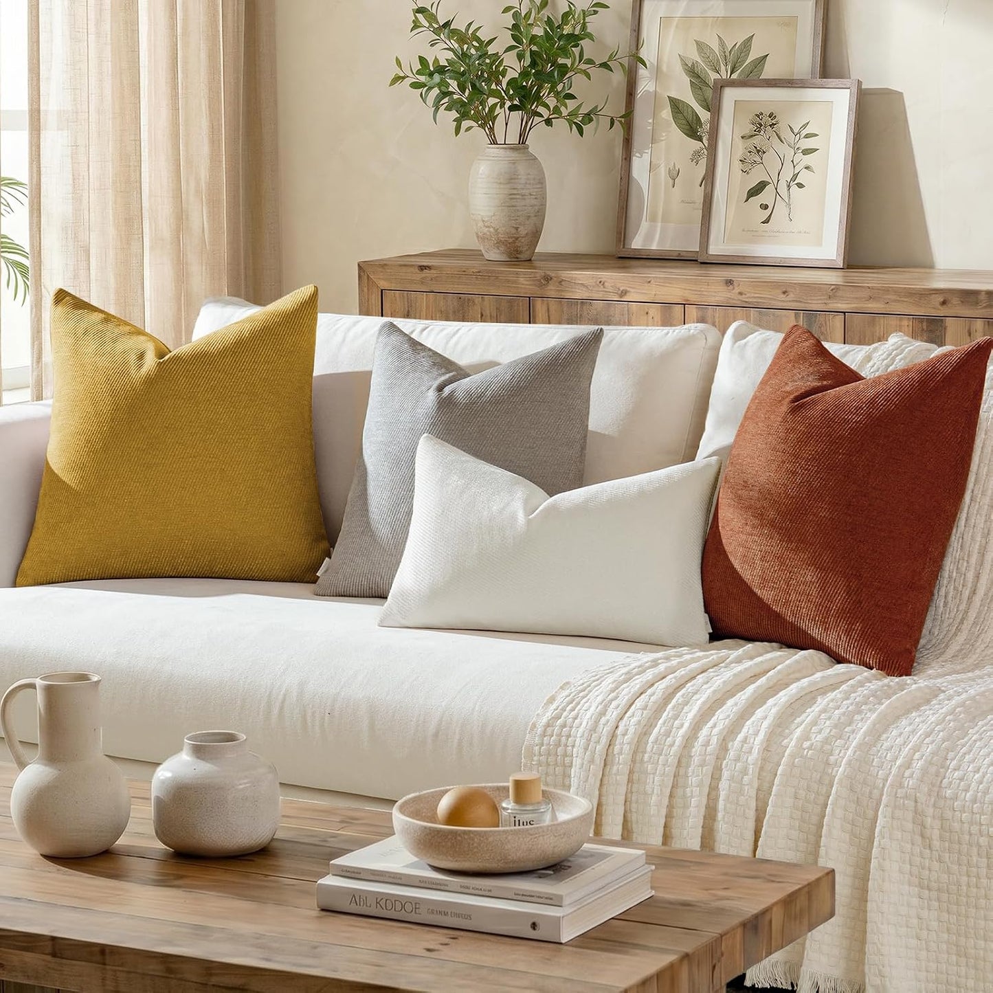 a moment Pack of 2 Decorative Chenille Throw Pillow Covers with Twill Cushion Covers for Sofa Living Room Couch Bed 12x20 Inch Yellow