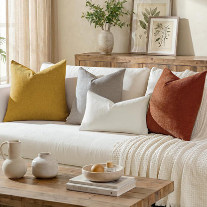 a moment Pack of 2 Decorative Chenille Throw Pillow Covers with Twill Cushion Covers for Sofa Living Room Couch Bed 12x20 Inch Yellow