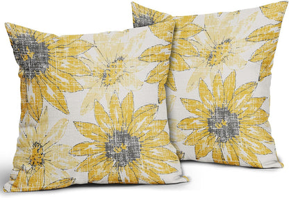 Sweetshow Dark Light Yellow Pillow Covers 16x16 Set of 2 Retro Sunflower Flowers Print Decorative Throw Pillows Outdoor Modern Art Floral Pillowcase Square Linen Cushion Case for Home Sofa Couch Bed