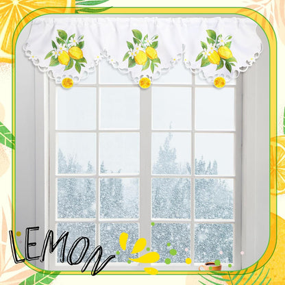 Embroidered Summer Lemon Kitchen Curtains Valances 58 x 15 Inch Yellow Lemon Window Treatment Valance Fresh Fruit Flower Leaf Curtain for Bedroom Bathroom Living Room Decor