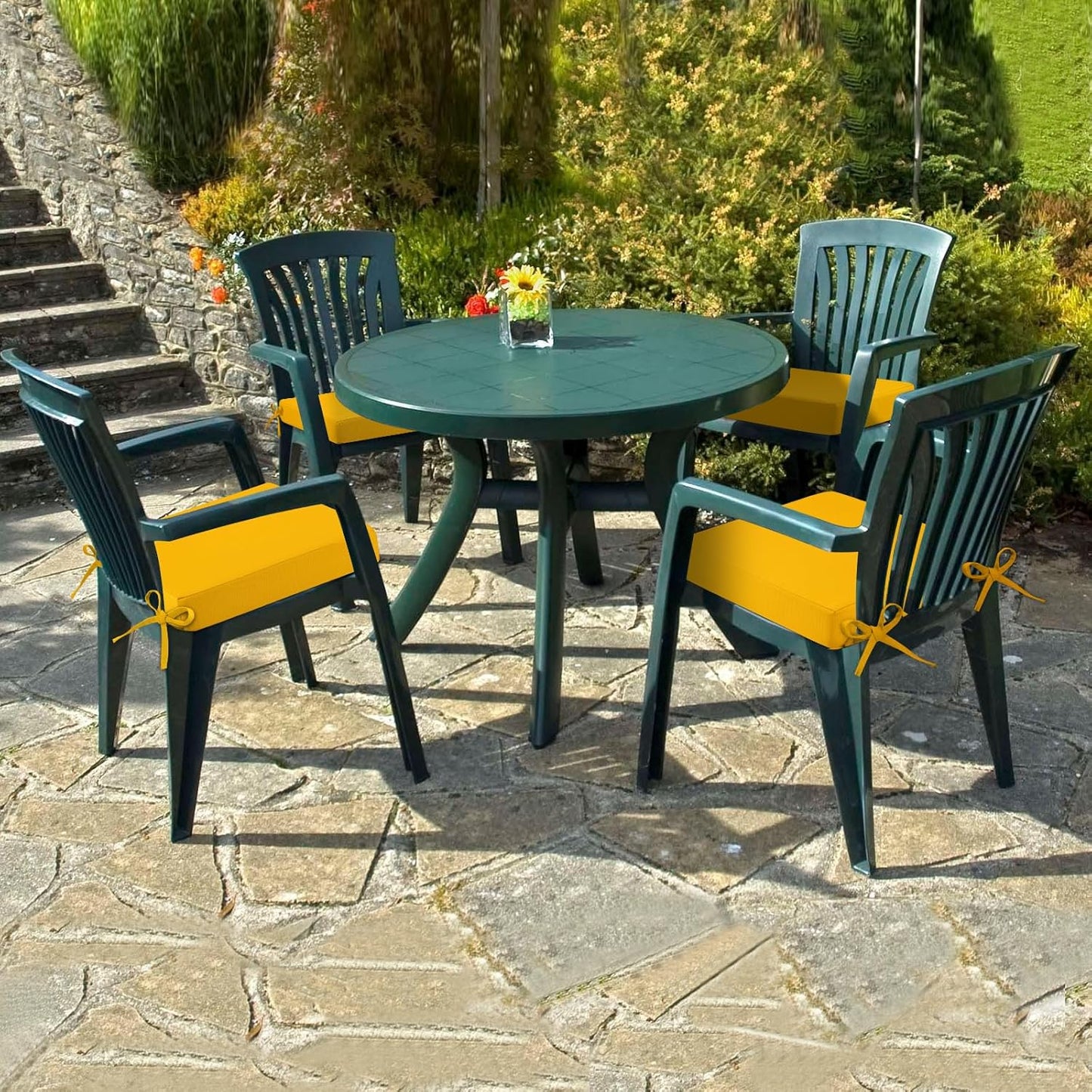 Outdoor Chair Cushions Set of 4 Fade Water Resistant, Patio Furniture Cushions with Non-Slip Ties,Square Cushions for Outdoor Furniture and Lawn Dining Chairs, 18.5 x 16 x 3, Yellow