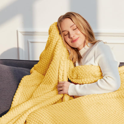 Whale Flotilla Extra Large Fuzzy Fleece Throw Blanket for Couch, 50x70 Inch Fluffy Soft Jacquard Blankets for All Season, Lightweight and Cozy, Yellow