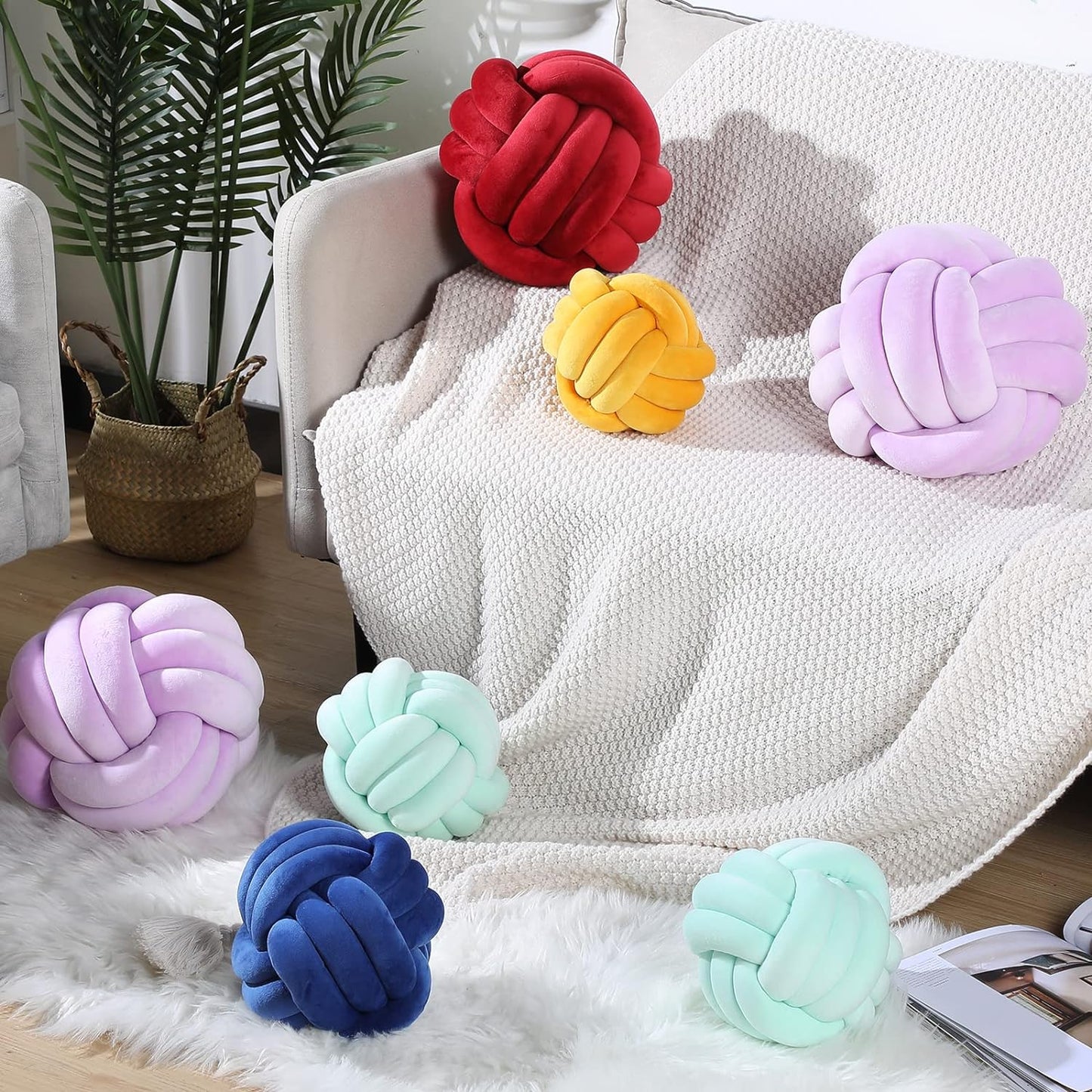 Namalu 2 Pcs Soft Knot Pillow Ball, Decorative Round Throw, Soft Knotted Plush Pillows, Handmade Stuffed Ball Pillows Cushion for Bedroom Sofa Couch Home Decor(7.87 Inches,Ginger Yellow)