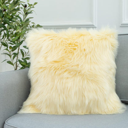 LIGICKY Luxury Series Soft Faux Fur Throw Pillow Cover Decorative Square Plush Pillow Case Cushion Cover for Couch Sofa Bed, 18" x 18" Light Yellow