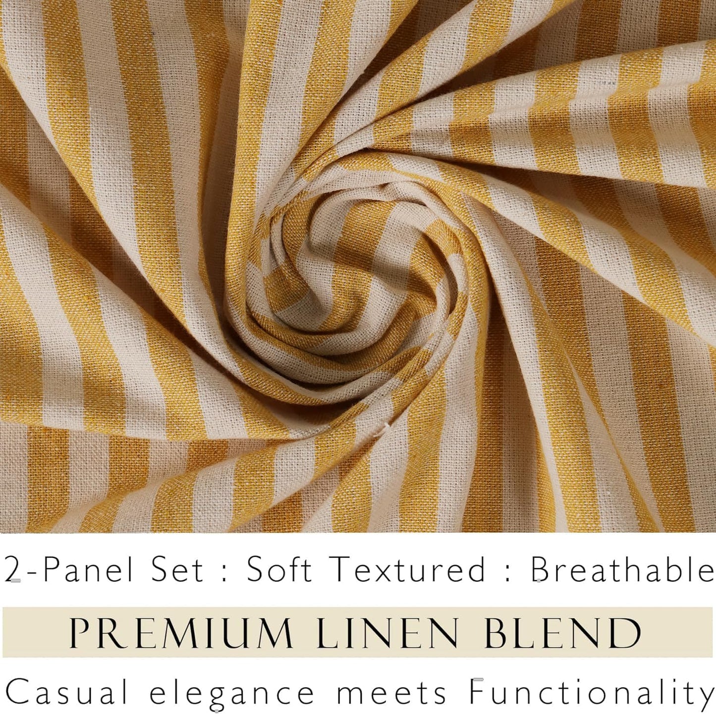 THE ART BOX Gauze Striped Curtains,Boho Linen Tie Top Hanging Curtains Light Filtering Door Window Treatment 2 Panel Curtain Drapes for Living Room Bedroom Yellow Stripes (72''x42'' Each Panel)