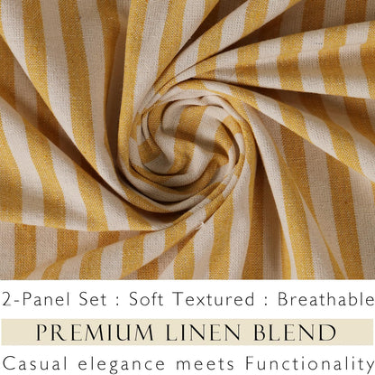 THE ART BOX Gauze Striped Curtains,Boho Linen Tie Top Hanging Curtains Light Filtering Door Window Treatment 2 Panel Curtain Drapes for Living Room Bedroom Yellow Stripes (72''x42'' Each Panel)