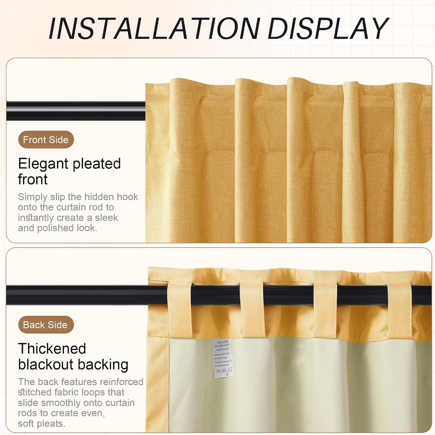 Etherealveil 100% Blackout Linen Curtains 52x96 inches-2 Panels, Mustard Yellow Rod Pocket & Back Tab Drapes Soundproof Thermal Insulated for Living Room Bedroom Patio Door 52" W x 96" L