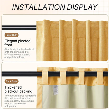 Etherealveil 100% Blackout Linen Curtains 52x96 inches-2 Panels, Mustard Yellow Rod Pocket & Back Tab Drapes Soundproof Thermal Insulated for Living Room Bedroom Patio Door 52" W x 96" L