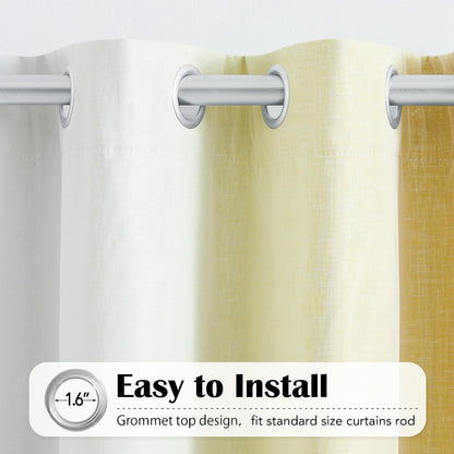 Ombre 100% Blackout Curtains 54 Inches Long 2 Panels for Bedroom Living Room Yellow and White Double Layer Sheer Overlay Mix & Match Grommet Thermal Soundproof Drapes with Tiebacks, 52x54
