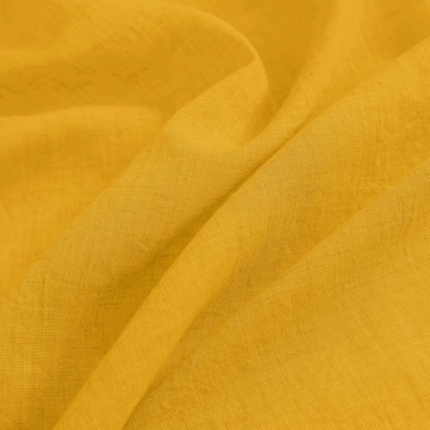 Anpark Elegant Gold Sheer Curtains 63 Inch Length for Bedroom Living Room, Light Filtering Natural Cotton Linen Yellow Semi Sheer Curtains Rod Pocket Privacy Voile Drapes, W52 x L63 in, 2 Panels