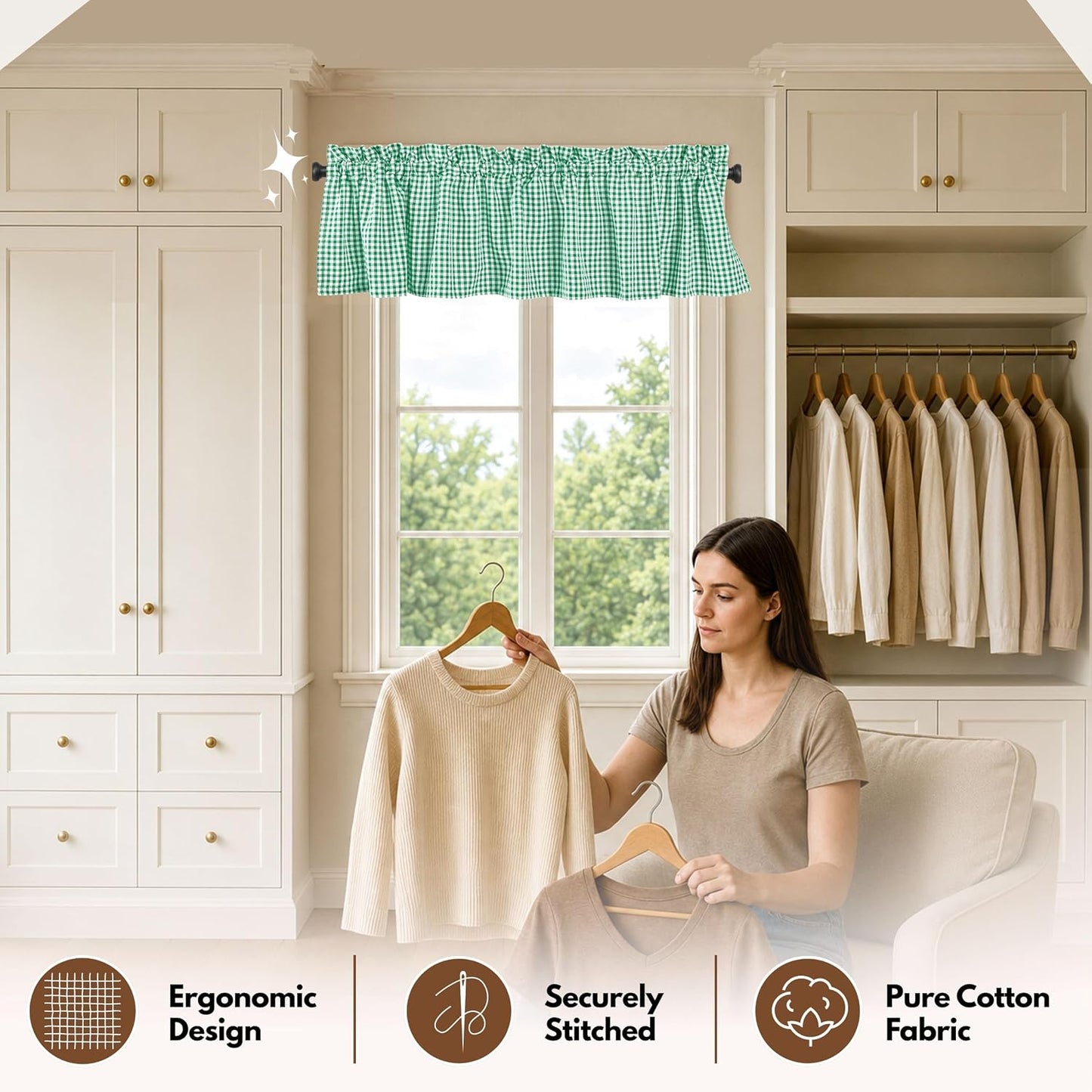 Native Fab Gingham Plaid Check 2 Pack Window Curtain Valance Set - Rod Pocket - Semi Sheer - Half Curtain for Kitchen, Bedroom, Living Room, Bathroom, Farmhouse - 54"x18" - Lemon Green