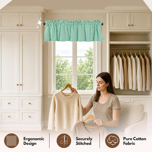 Native Fab Gingham Plaid Check 2 Pack Window Curtain Valance Set - Rod Pocket - Semi Sheer - Half Curtain for Kitchen, Bedroom, Living Room, Bathroom, Farmhouse - 54"x18" - Lemon Green