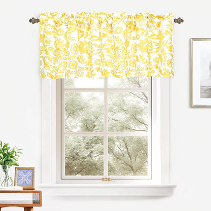 DriftAway Julia Watercolor Blooming Flower Floral Lined Thermal Insulated Window Curtain Valance Rod Pocket 52 Inch by 18 Inch Plus 2 Inch Header Yellow 1 Pack