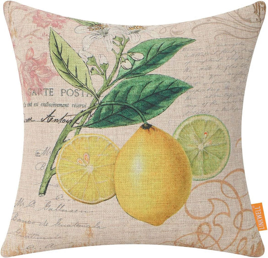 Lemon Pillow Cover 18x18 Inch Summer Decor Farm Decorative Cushion Case for Sofa Couch Vintage Fruit Decorations Throw Pillowcase CC1914