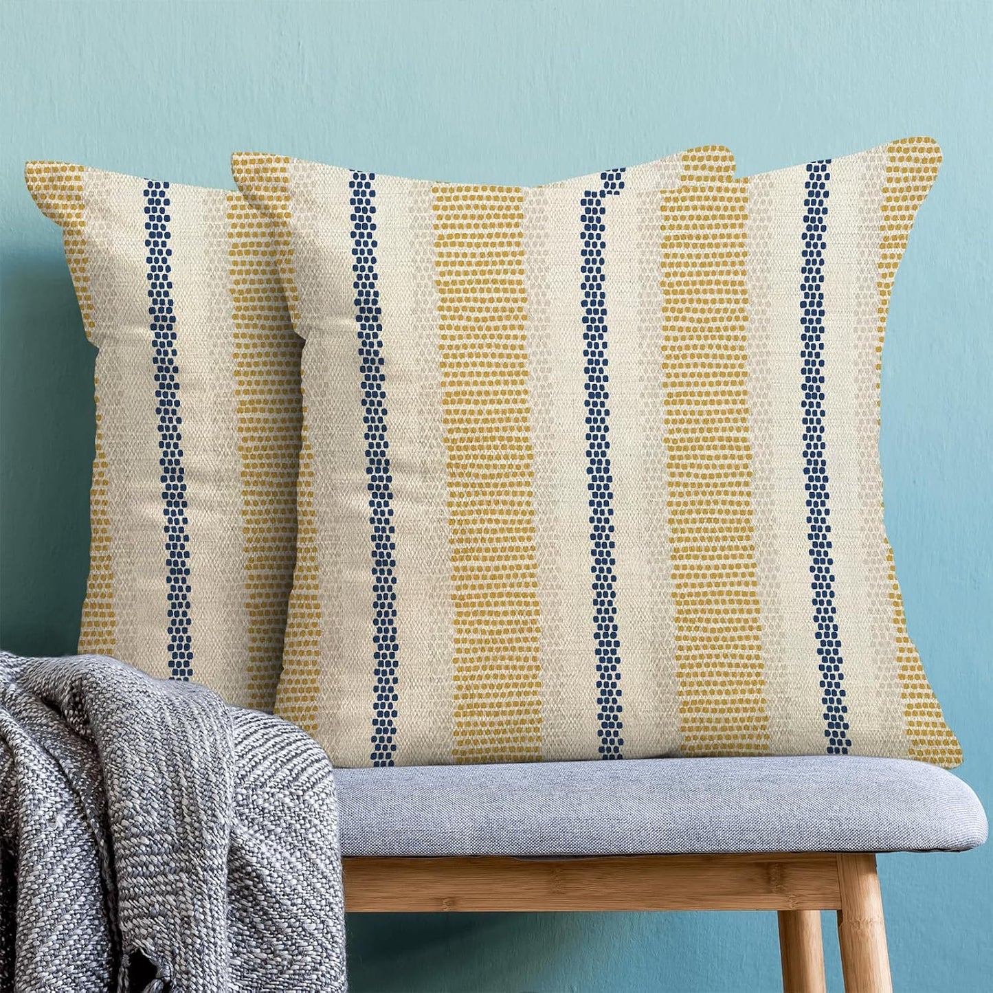Boho Pillow Covers 18x18 Set of 2 Yellow Blue Abstract Polka Dot Stripe Throw Pillow Covers Outdoor Decor Modern Minimalism Decorative Pillowcase Farmhouse Lumbar Cushion Case for Home Couch