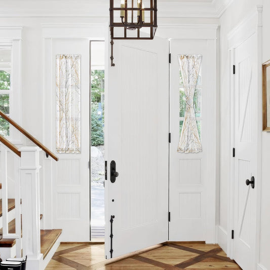 FMFUNCTEX Sheer Sidelight Front Door Curtains 40 Inches Long White Yellow Branch Tree Half Print Curtain for Patio Doors with Matching Tiebacks 24 Inches Wide 2 Panels Set