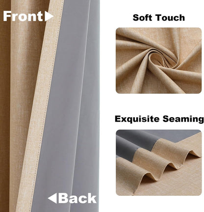 Flyfun Grommet Blackout Curtains for Bedroom and Living Room - 2 Panels Set Thermal Insulated Room Darkening Curtains Light Yellow, 52W x 96L