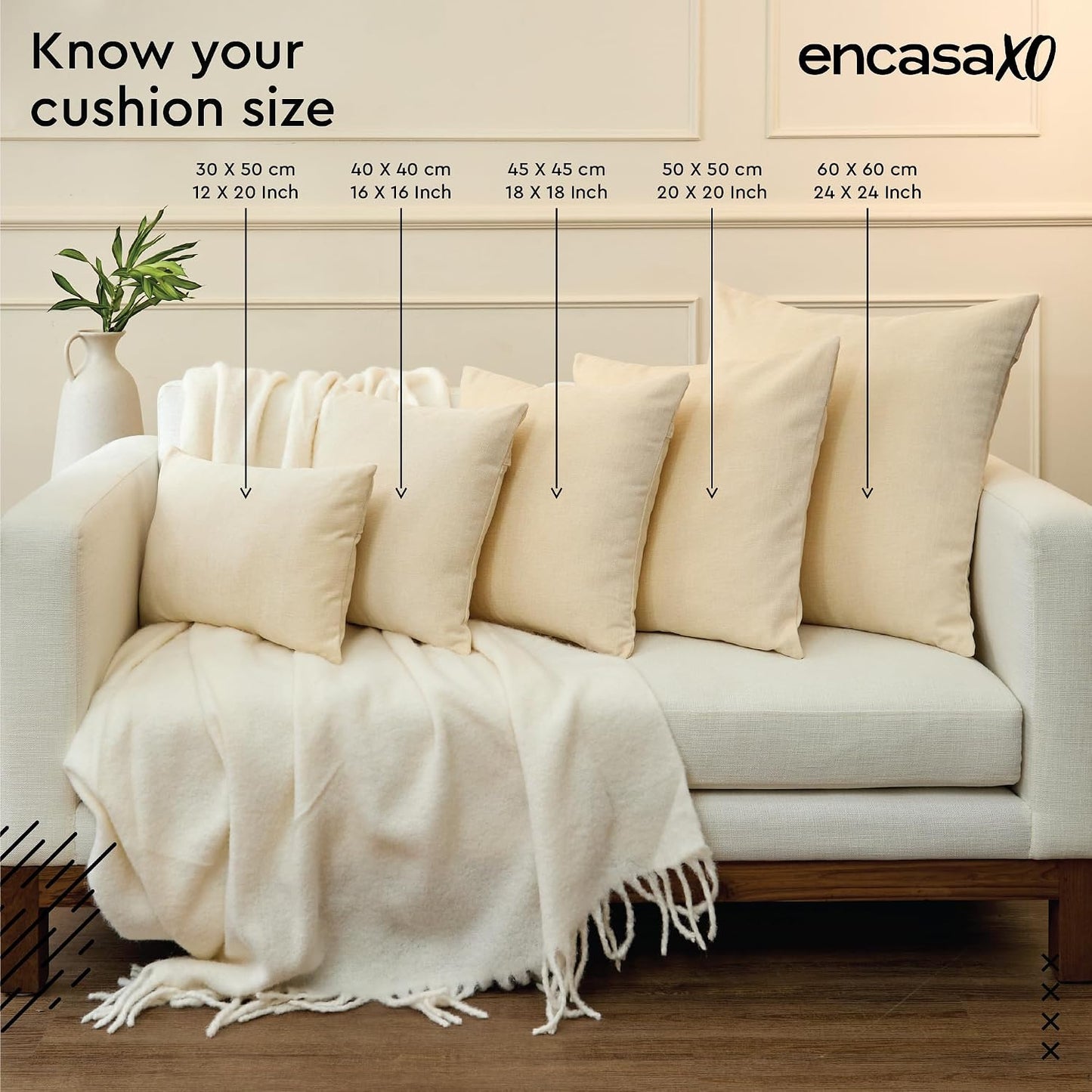 Encasa XO Farmhouse Throw Pillow Covers Set of 2 (20x20 in) Franca Yellow Stripes | Decorative Cushion Covers No Inserts | Plaid and Stripes Pillow Covers for Living Room, Couch