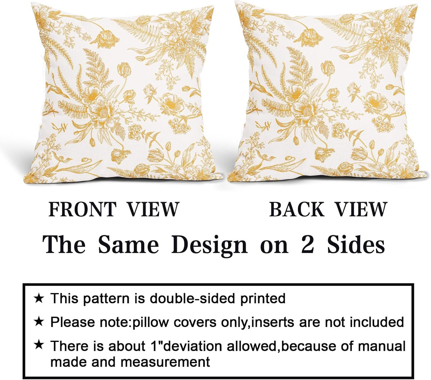 Yellow Flowers Pillow Covers 20x20Inch Set of 2 Light Yellow and White Morden Throw Pillowcase Cotton Linen Square Decorative Pale yellow Floral Cushion Cover for Sofa Bedroom Indoor Outdoor Party