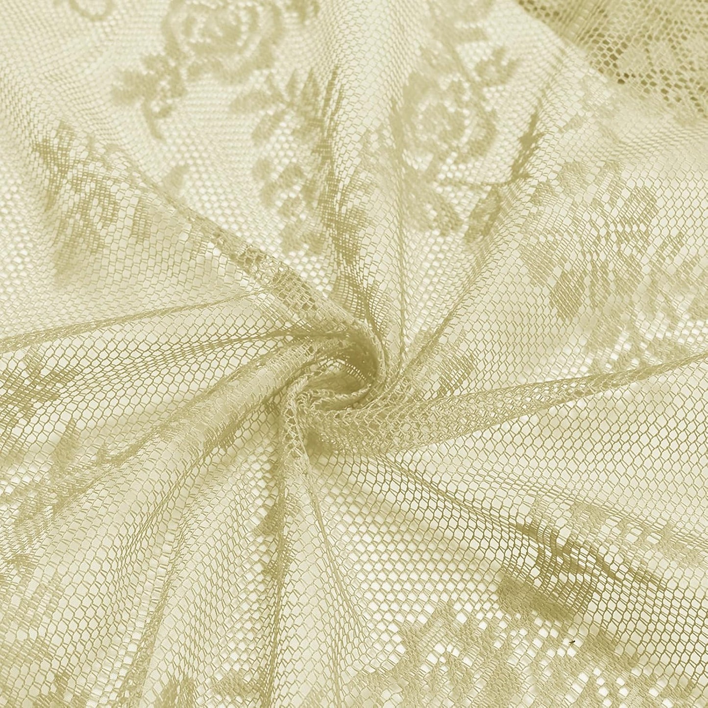 ENJOYBRIDAL Yellow Curtains 84 Inches Long Scalloped Living Room Drapes Sheer Lace Floor Length Rod Pocket Window Curtains 2 Panel Sets Boho Bedroom French Country Floral Window Treatments